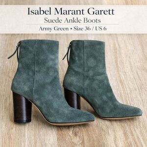 Isabel Marant Garett Suede Ankle Boots Army Green Size 36 US 6